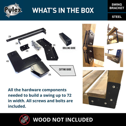 Pylex Swing Brackets for Chair, Outdoor Patio Swings, Wooden Porch Bench, Heavy-Duty Steel DIY Kit - 500 lbs - Steel Bracket Only