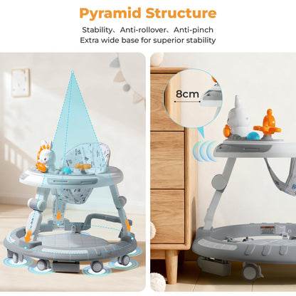 Baby Walker with Wheels - Foldable Baby Walker,4-in-1 Baby Walkers for Boys and Girls 6-12 Months, Infant Walker with Adjustable Height, Baby Activity Walker with Toys, Music, Lights, Anti-Rollover