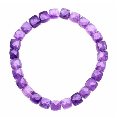 Purple Amethyst Bracelet for Women - Amethyst Crystals and Healing Stones womens Bracelet - Cube Shape Beaded Bracelets - Stretchy Bracelets for Chakra Protection, Meditation and Healing