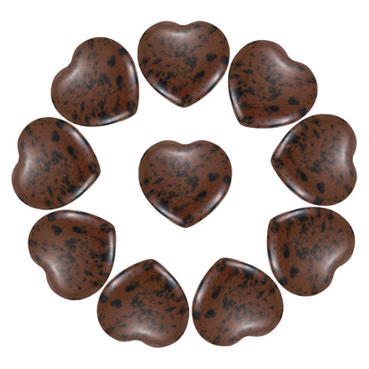 PATIKIL 10Pcs Natural Heart Shaped Crystal Stone, 0.8" Polished Love Gemstone Crystal, Pocket Rock Engraved Worry Stones for Women Valentines Gift Meditation 0.24" Thick, Mahogany Obsidian