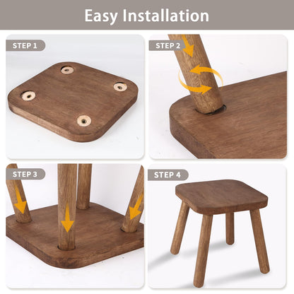 Jurath Natural Solid Wood Step Stool Wood Stool for Kids 11.7'' Sturdy Sitting Stool Wooden Step Stool for Adults Square Stool Wood Plant Stand Small Foot Stool with Four Detachable and Assembled Legs