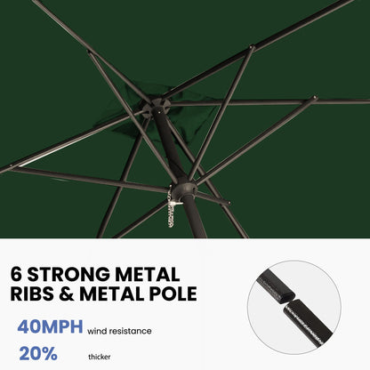 GREFORG 6.5x10FT Rectangular Patio Umbrella with Push Button Tilt & Crank Lift for Garden,UV Protection Outdoor Umbrella for Deck,Pool and Yard,Green