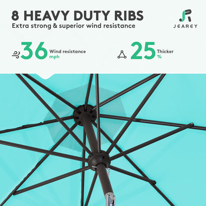 JEAREY 9FT Outdoor Patio Umbrella Outdoor Table Umbrella with Push Button Tilt and Crank, Market Umbrella 8 Sturdy Ribs UV Protection Waterproof for Garden, Deck, Backyard, Pool (Peacock Blue)