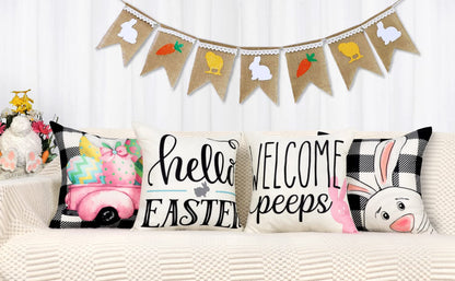 4TH Emotion Easter Pillow Covers 18x18 Set of 4 Easter Decorations for Spring Farmhouse Pillows Easter Decorative Throw Pillows Buffalo Plaid Bunny Eggs Throw Cushion Case for Home Decor TH086-18