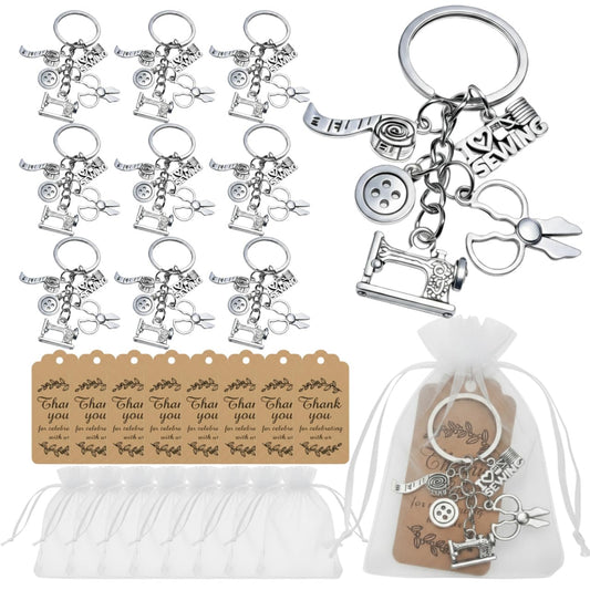 MAIKEELENG 20 Pack Mini Sewing Machine Keychain Gift Set, Includes Thank You Tags and Organza Bags, Vintage Charms for Seamstress, Tailors, Quilters and Sewing Teachers, Bulk Gifts for Craft Lovers