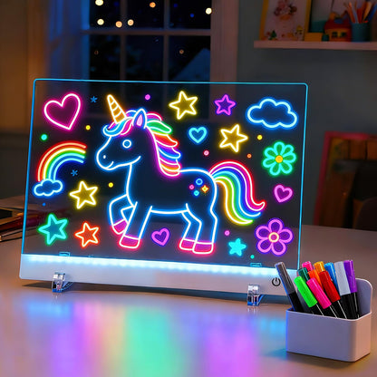Light Up Led Drawing Board for Kids - Rechargeable 9.8"x13.8" Acrylic Led Note Board with 7 Colors & 4 Modes, Doodle Boards for Art Toys, Birthday Gifts for Grandkids