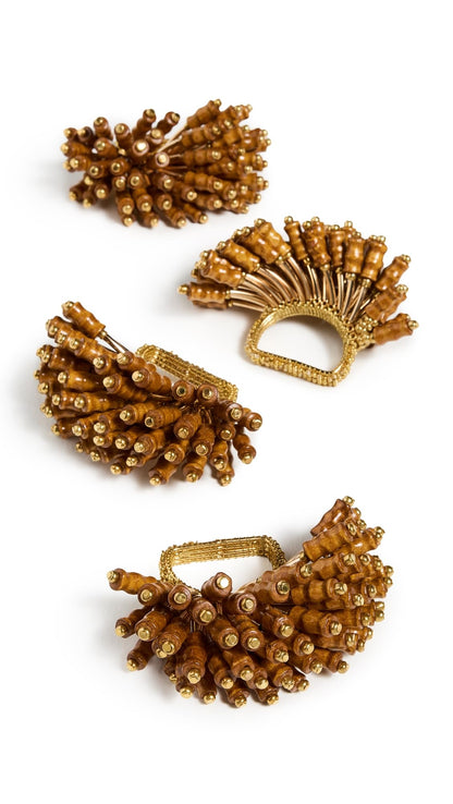 Kim Seybert Women's Royal Palm Napkin Rings Set of 4, Brown/Gold, One Size