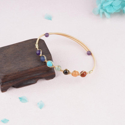 ASGIFT 7 Chakra Bracelet for Women Healing Crystal Stone Bead Bracelet Adjustable Yoga Meditation 14K Gold Crystal Beaded Bracelet Jewelry Gifts for Girlfiend