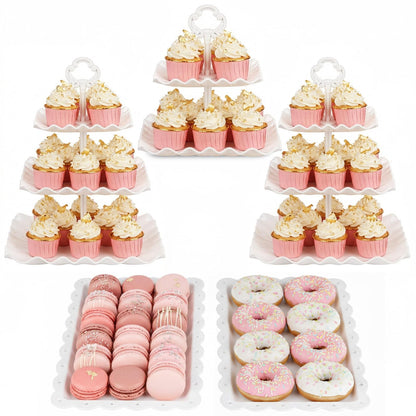 NWK 5 Piece Cake Stand Set with 2 x 3-Tier Cupcake Stands, 1 x2-Tier Cupcake Stands, 2 x Appetizer Trays, for Wedding Birthday Baby Shower Tea Party Decorations (White)