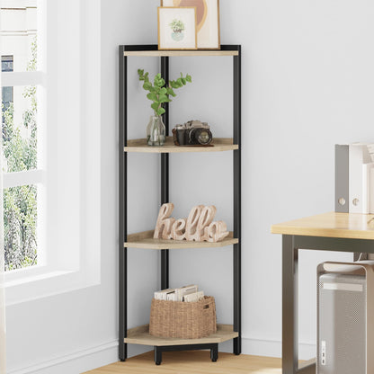 Hzuaneri Corner Shelf Stand, Corner Bookshelf, Storage Standing Shelf Unit with Metal Frame, Plant Stand, Bookcase for Living Room, Home Office, Bedroom, 4-Tier Greige CS05805B