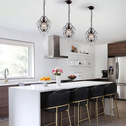 FLSFU Modern Mini Crystal Chandelier,Iron Bronze Crystal Light Fixtures Ceiling Mount 1 Light Small Chandeliers for Bedroom Elegant Hanging Lighting for Girls Room Dining Room Closet Kitchen Island