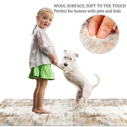 famibay Runners for Hallways Non Slip, Modern Abstract Washable Runner Rug, Soft Hallway Rug Pet Friendly Faux Wool Low Pile Carpet Floor Runner for Kitchen Bathroom Bedroom(Beige/Camel)