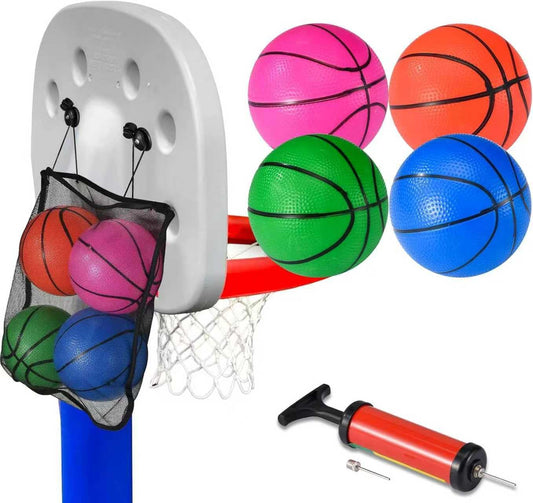 DAOLONG 4 Pcs Replacement Balls for L-ittle Tikes Basketball Hoop Set with Mesh Storage Bag, Lightweight Soft Small Basketball，6 Inches Colorful Small Balls, Includes Air Pump