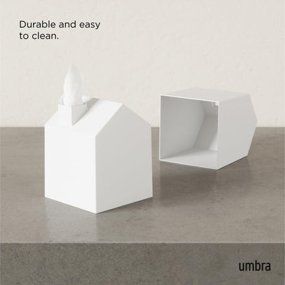 Umbra Casa Tissue Box Cover, Adorable House Shaped Square Kleenex Box Holder for Bathroom, Bedroom or Office, White