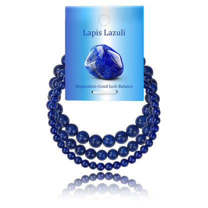 Bolinailo 3Pcs Natural Healing Crystal Bracelets for Women Men, 4mm 6mm 8mm Beaded Stretch Bracelet Set, Lapis Lazuli Natural Stone Gemstone Jewelry Gifts for Meditation, Reiki & Yoga