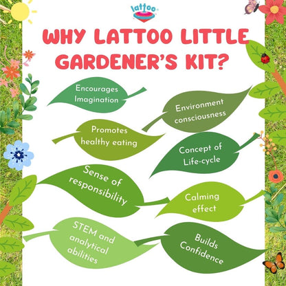 Lattooland Little Gardener's Kit | Complete Gardening Kit for Children 3-8 Year Old| Gardening Tools, Metal planters, Metal Watering can, Soil, Seeds, | Flower Grow Set | Birthday Gift Multicolor