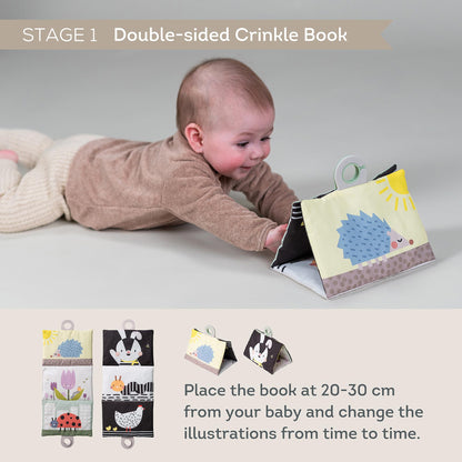 Taf Toys Baby Tummy Time Kit - High Contrast Black and White Crinkle Book, Support Pillow, Activity Water Mat, Sensory Balls, Plate - Newborn Infant Sensory Toy Set