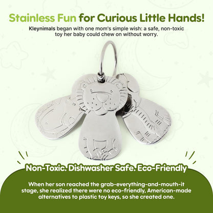 Kleynimals – Original Stainless Steel Toy Keys for Babies – Made in USA, Heirloom Quality, Safe, Non-Toxic, BPA-Free – Ideal for Sensory Play & Early Development - Mom Owned & Invented