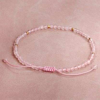 Jewever Rose Quartz Anklet Bracelet for Women crystals and healing stones Essential Oil Diffuser Beach Foot Beaded Adjustable(8.5-10 Inches)