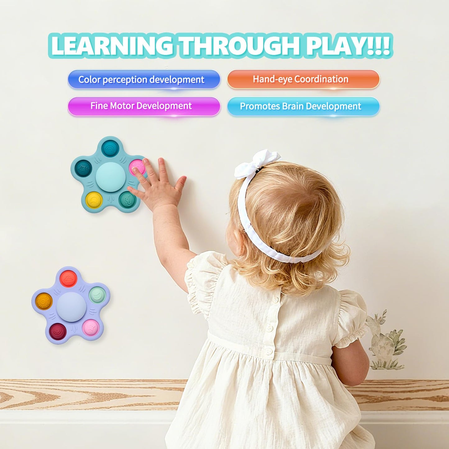 Silicone Suction Cup Spinner Toy for Babies&Toddlers – Food-Grade Safe & Fun Sensory Toy for Teething & Play – Perfect Baby Bath, High Chair & Travel Toy, Ideal Baby Gift (Sky Style)