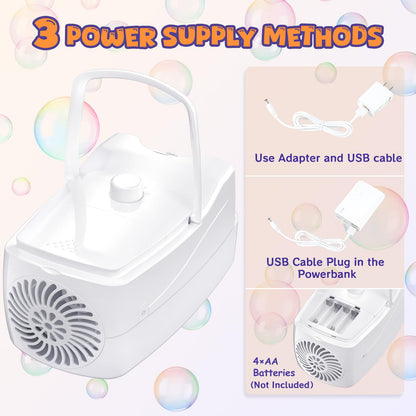 Bubble Machine, Automatic 18000+ Per Minute Big Bubbles Blower Maker for Kids Toddlers with 2 Speeds,6 Wands,Operated by Plugin or Batteries for Outdoor/Indoor Birthday Parties,Wedding (White)