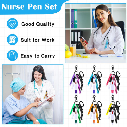 Geiserailie 36 Pcs Nurse Week Gift Retractable Pen Set with Permanent Marker Penlights Scissors Ballpoint Pens Highlighter Work Badge Accessories Kit for CNA Nurses Medical (Mix Color)