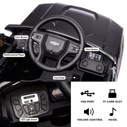 Bopilon 12V Electric Car for Kids,Licensed Chevy Silverado Truck Kids Ride On Car with Remote Control Battery Powered Electric Vehicle Toy Car, 4-Wheeler Suspension, Music& Lights, 3 Speeds(Black)