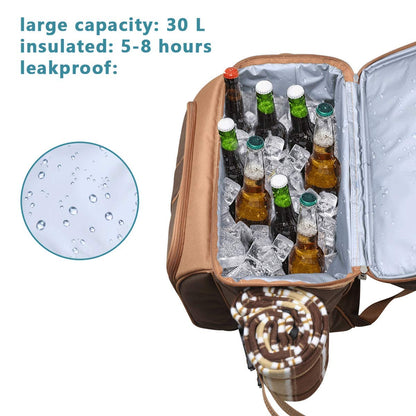 Hap Tim Picnic Basket Backpack for 2 Person with 2 Insulated Cooler Compartment, Wine Holder, Fleece Blanket, Cutlery Set, Wedding Gifts for Couples, Bridal Shower Gifts, Engagement Gifts