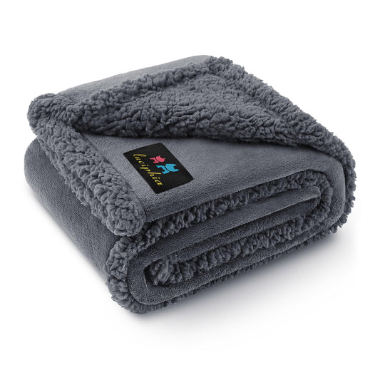 Waterproof Pet Blanket, Liquid Pee Proof Dog Blanket for Sofa Bed Couch, Reversible Sherpa Fleece Furniture Protector Cover for Small Medium Large Dogs Cats, Dark Gray Medium（57" x 40"）