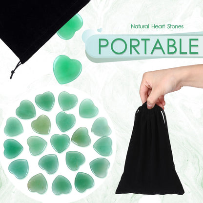 Ecation 120 Pcs Heart Quartz Bulk Crystals Stone Bulk Natural Polished Stone Heart Love Carved Healing Worry Crystal with Flannel Bag for Women Gifts(Green Aventurine)