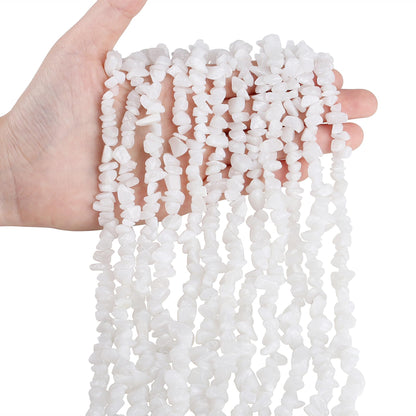 ZHIYUXI 400pcs White Jade Beads 5-8mm Crystals Gemstones for Bracelet Making 2 Strands Irregular Stone Loose Rocks Bead for Jewelry Making Hole Drilled Natural Chips DIY Necklace Craft Gifts