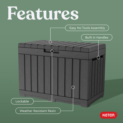 Keter Kentwood 50 Gallon Resin Deck Box-Organization and Storage for Patio Cushions, Throw Pillows and Garden Tools, Dark Grey
