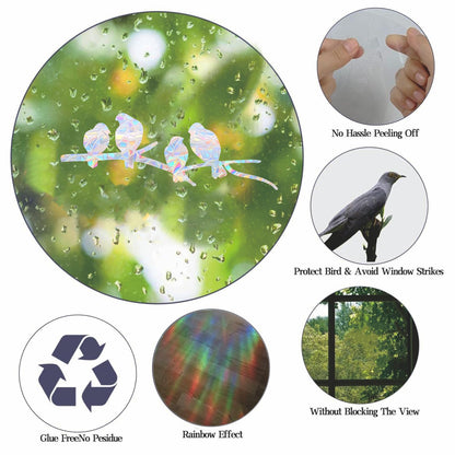 72Pcs Birds Window Stickers Prevent Birds from Hitting Windows, Rainbow Sun Catcher Stickers No Glue Required, Non-Adhesive Reusable Vinyl Rainbow Stickers