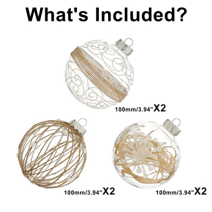 XmasExp Christmas Ball Ornaments Set, Farmhouse Shatterproof Christmastree Decorations,6ct Large Plastic Hanging Ornaments,100mm/4,Neutral