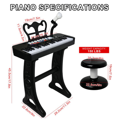 Love&Mini Piano Toy for Kids - 37 Keys Piano Keyboard Toy with Stool and Microphone, Black Electronic Musical Instrument Birthday Gift for Kids 3 4 5 6 7 8 Years Old Boys and Girls