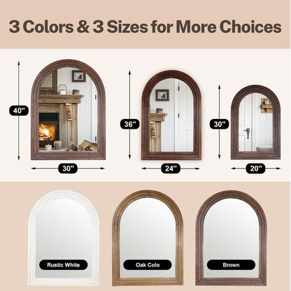 LXWZHK 36"x24" Arched Wooden Frame Wall Mirror, Rustic Vanity Wall Mirror for Bathroom, Bedroom, Brown