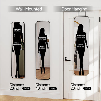 SCWF-GZ 47x14 Mirror Rectangle Full Body Length Door Hanging Wall Mounted Metal Aluminum Alloy Frame Dressing Make-up Mirrors for Entryway Bedroom Bathroom Living Room 47 14 inch Black