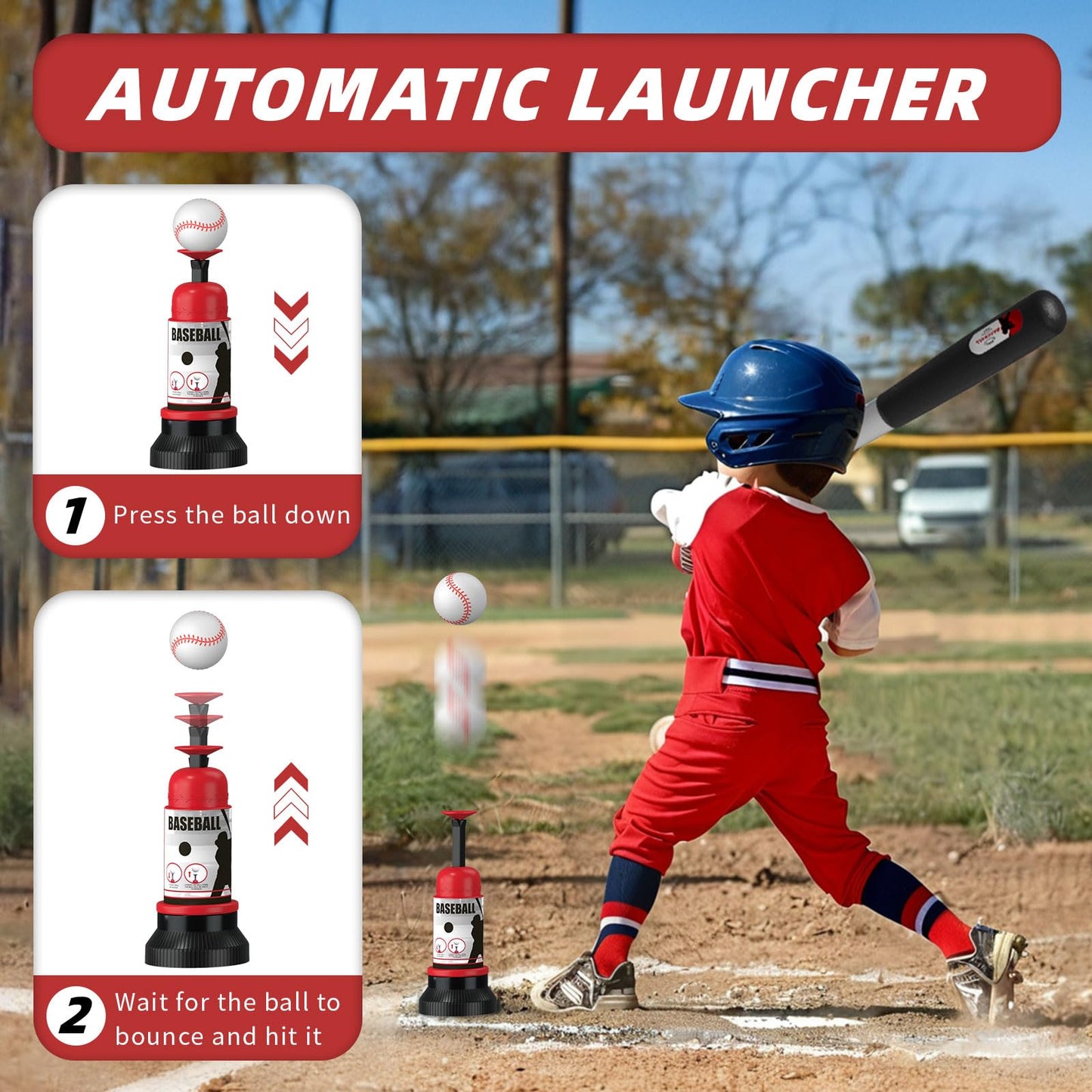Wee Wonders 4 in 1 T-Ball Sets for Kids 3-5 with Toss and Catch Ball, Toddler Baseball with Auto Pitching Machine/6 Balls, Outdoor Sport Toys Gifts for Boys Girls