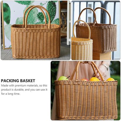 LIOOBO Big Picnic Basket with Handle, Plastic Baskets for Gifts Empty, Woven Imitation Rattan Baskets, Gift Storage Basket for Camping, Birthday, Wedding，Picnic, Party
