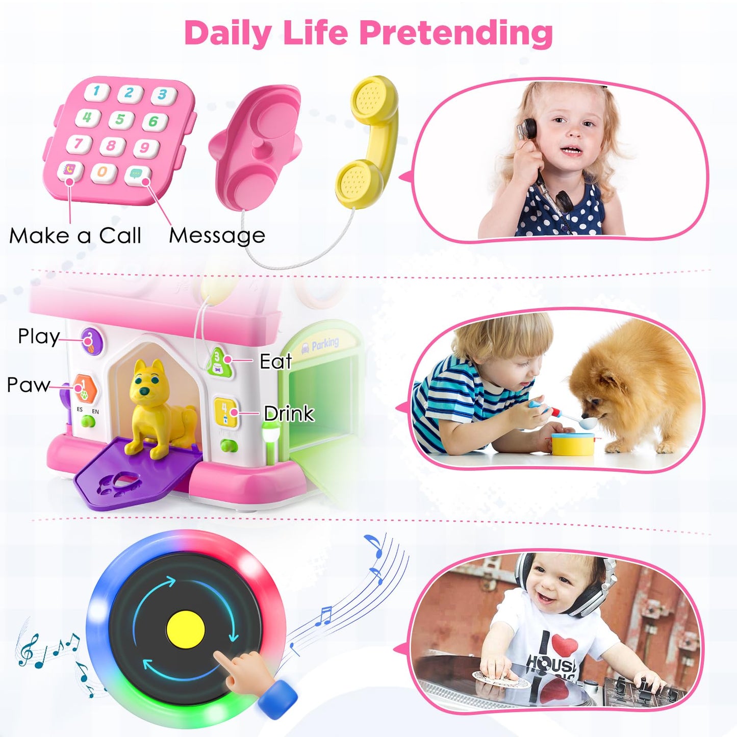 Vahome Musical Montessori Toys for 1 Year Old Girl Gifts, First Birthday Gifts for 1 Year Old Girl, Educational Baby Toy 12-18 Month Toddlers Ages 1-2 (Pink)