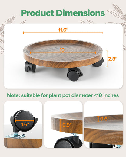AZADESJET 2 Pack Plant Caddy with Wheels, 12" Wood Rolling Plant Stand with 360° Lockable Wheels, Plant Stands Outdoor for Large Plants, Flower Cart Plant Dolly Plant Caster for Heavy Objects, Walnut