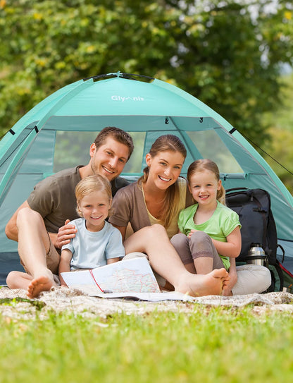 Glymnis Beach Tent Sun Shelter for 3 Person with UPF 50+ UV Protection, Lightweight & Easy Setup Beach Shade Canopy with Vent Windows & Zippered Door - Green