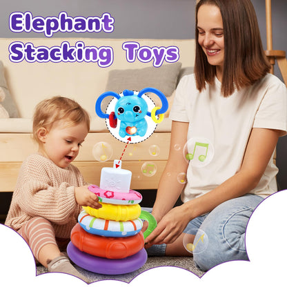 usrela 5 in 1 Baby Toys for 9 12 18 Month, Learning Toy for Babies 6-12 Months, Baby Busy Cube, Stacking&Sensory, Pull String&Piano Xylophone Toy, Birthday Gift for 7 8 9 Month