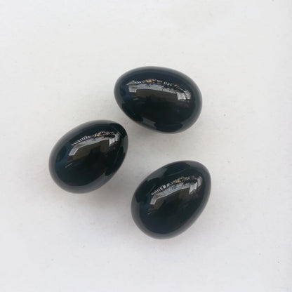 Sunshcat Natural Black Obsidian Egg Shaped Meditation Chakra and Home Decor Balance Crystals and Healing Stones Statue Set,35 * 50mm Easter and Thanksgiving Gift,with Wooden Bracket