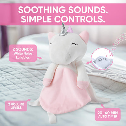 Love By Emi 4 in 1 Baby Lullaby Sleep Soother Toy - Stuffed Animal Sound Machine & Pacifier Holder | Heartbeat White Noise & Music | Plush Unicorn Lovey Sleep Aid Security Blanket (0-3 Years)