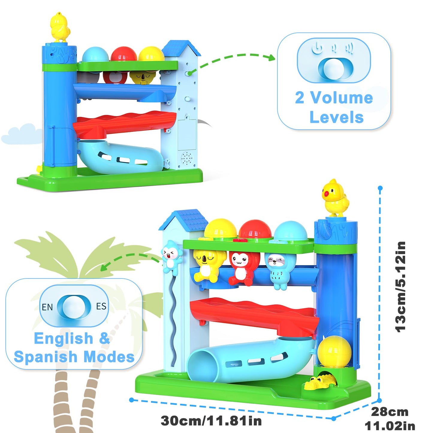 Ussybaby Hammer Toddler Musical Toys, Light-Up Baby Musical Toy for 1-2 Year Old Boys & Girls,STEM Educational Toy with English & Spanish, for Ages 6-9,9-12,12-18,18-24+ Months