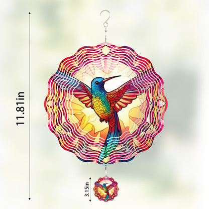 Riletese Hummingbird Wind Spinner Outdoor - 12 Inch Floral Hummingbird Hanging Decor, 3D Kinetic Iron Metal Bird Wind Spinner Gift for Women Mom Wife, Hanging Yard Art for Garden Patio Balcony