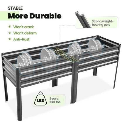 KING BIRD Raised Garden Bed with Legs Galvanized Large Elevated Planter Box for Backyard, Patio, Balcony, 600lb Capacity, Dark Grey 70.9x22.8x31.5 in
