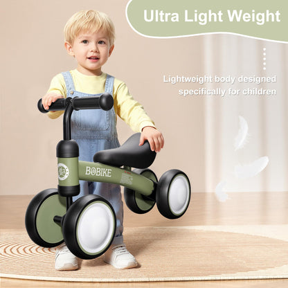 Bobike Baby Balance Bike Toys for 12-36 Months Kids Toy Boy and Girls Gifts Toddler Best First Birthday Gift Children Walker No Pedal Infant 4 Wheels Bicycle (Colorful, Deep Green-Light)