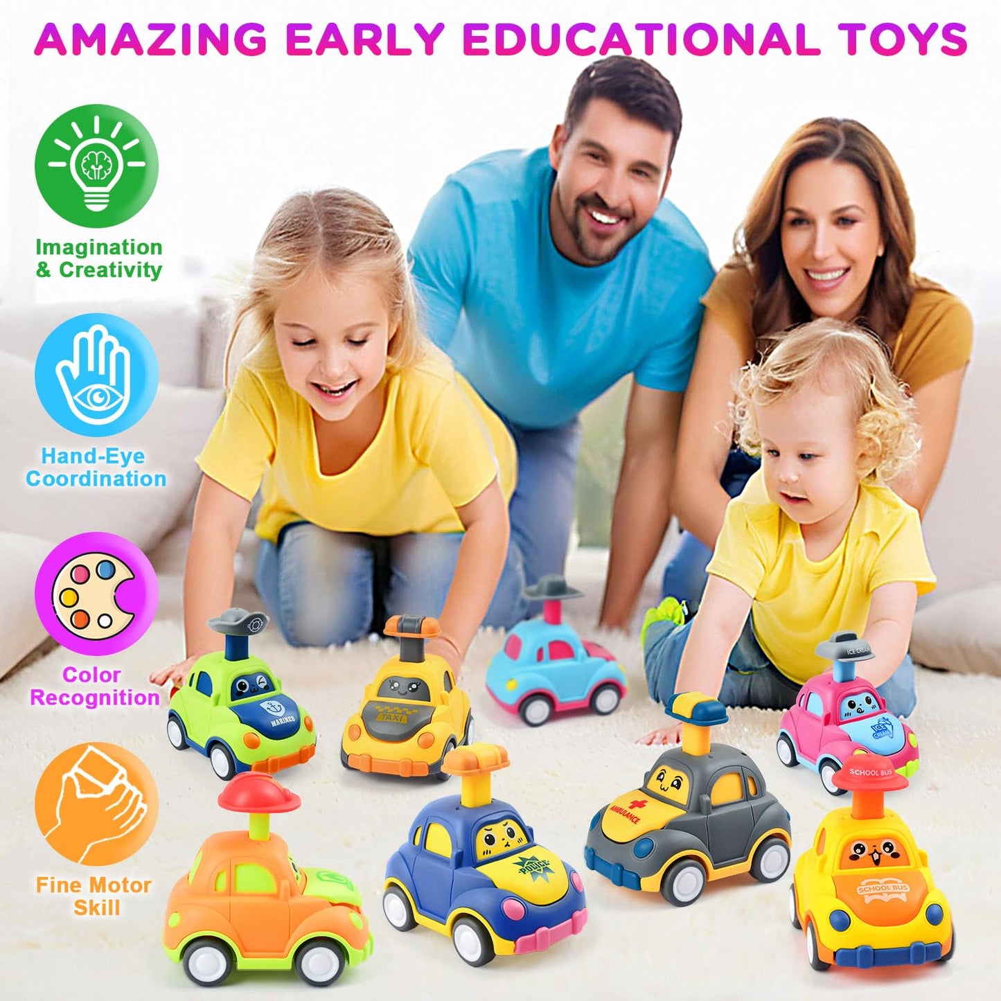 soi-meme 8 Pack Press and Go Car Toys for Toddlers1 2 3 Year Old,Infant Play Vehicle Set Toys for 1-3, Baby Car Toys for 18 Months,First Birthday Gifts for Boys